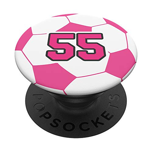 Pink Soccer Ball Number 55 Player 55th Birthday Zx PopSockets Grip and Stand for Phones and Tablets