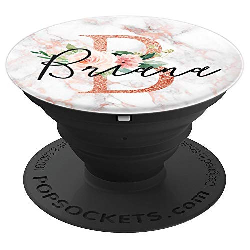 Briana First Name Initial B Rose Pink Marble and Floral PopSockets Grip and Stand for Phones and Tablets