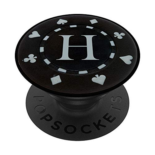 Monogrammed Letter H Initial Name Monogram Black Poker Chip PopSockets Grip and Stand for Phones and Tablets