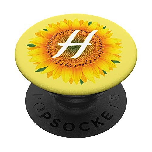 Cute Yellow Sunflower Monogram Letter Initial Flower White H PopSockets Grip and Stand for Phones and Tablets