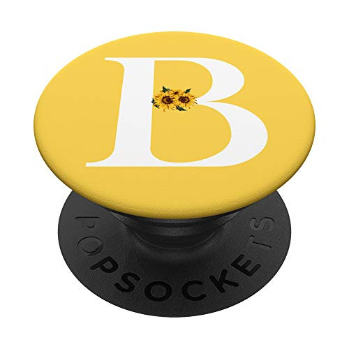 White Mustard Yellow Monogram Letter B Initial Sunflower PopSockets Grip and Stand for Phones and Tablets