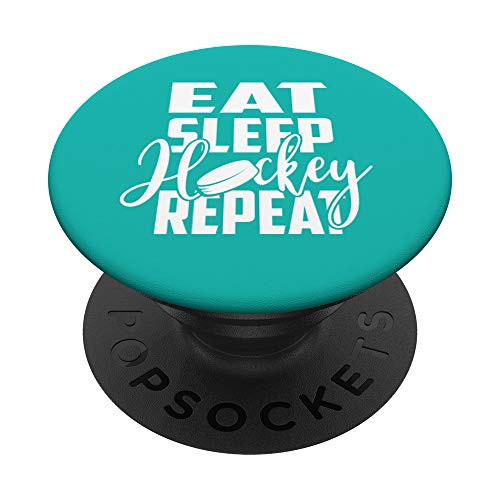 Hockey eat sleep hockey repeat teal aqua PopSockets PopGrip Swappable Grip for Phones   Tablets