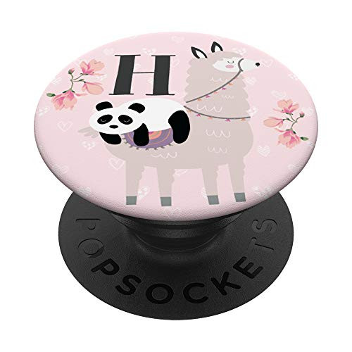 Cute Llama Panda Gifts Lover Flowers Girls Pink Letter H PopSockets Grip and Stand for Phones and Tablets