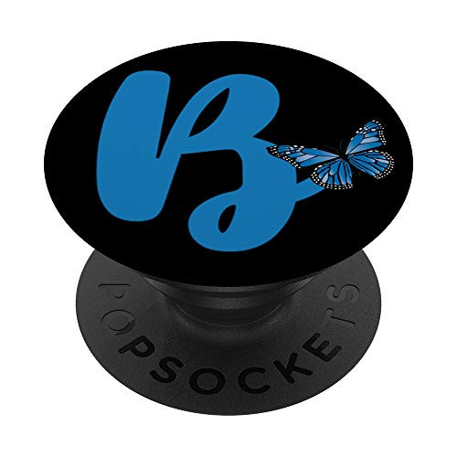 Blue Letter B Alphabet Initial with Butterfly Monogram PopSockets Grip and Stand for Phones and Tablets