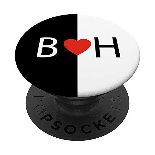 B love H letters Heart Black   White monogram initial design PopSockets Grip and Stand for Phones and Tablets