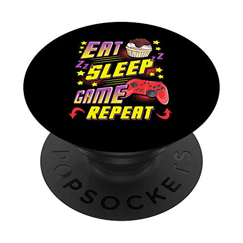 Funny Eat Sleep Game Repeat Gamer Gaming PopSockets Grip and Stand for Phones and Tablets