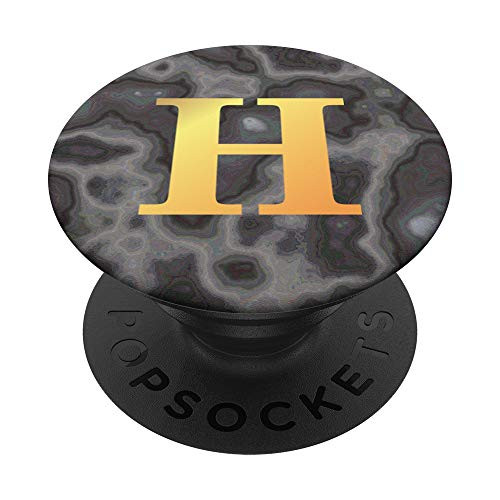 Initial H Monogram Letter Black Gray Swirl PopSockets Grip and Stand for Phones and Tablets
