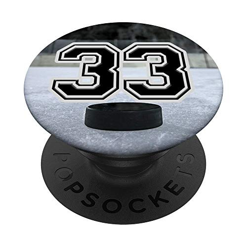 Ice Hockey Custom Jersey Number 33 thirty three Puck on Rink PopSockets Grip and Stand for Phones and Tablets