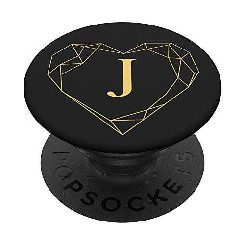 Black Yellow Monogram Letter J Initial Heart Design PopSockets Grip and Stand for Phones and Tablets