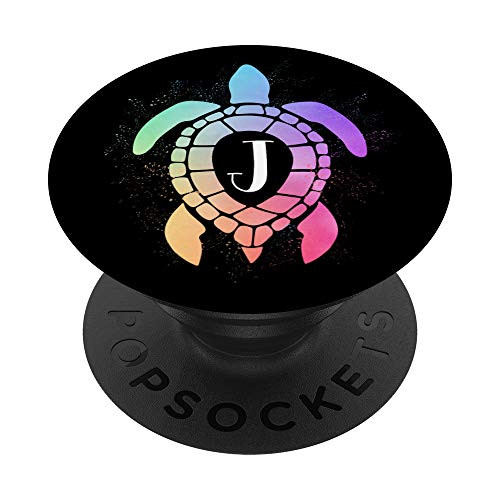 Colorful Sea Turtle Lover Gift Rainbow Ocean Letter J PopSockets Grip and Stand for Phones and Tablets