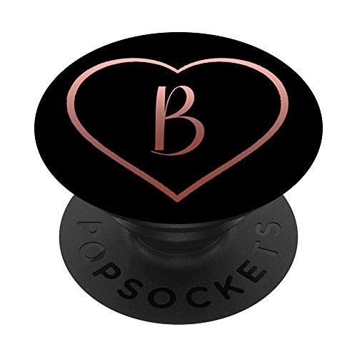 Rose Pink Heart Letter B Initial Monogram Black Cute PopSockets PopGrip Swappable Grip for Phones   Tablets