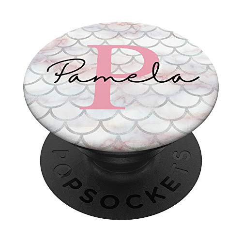 Pamela Name Letter P Mermaid Scales on Rose Pink PopSockets Grip and Stand for Phones and Tablets