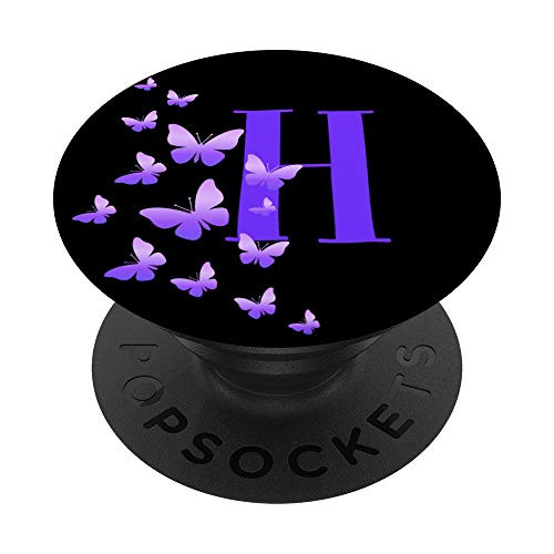 Colorful Ombre Purple Butterflies Lover Gift Black Letter H PopSockets Grip and Stand for Phones and Tablets