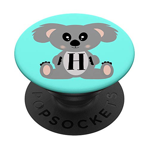 Cute Koala Bear Lover Gift for Girls Blue Aqua Letter H PopSockets Grip and Stand for Phones and Tablets