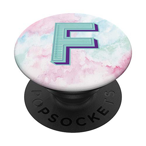 Teal Mint Monogram Letter Initial Pastel Watercolor F PopSockets Grip and Stand for Phones and Tablets