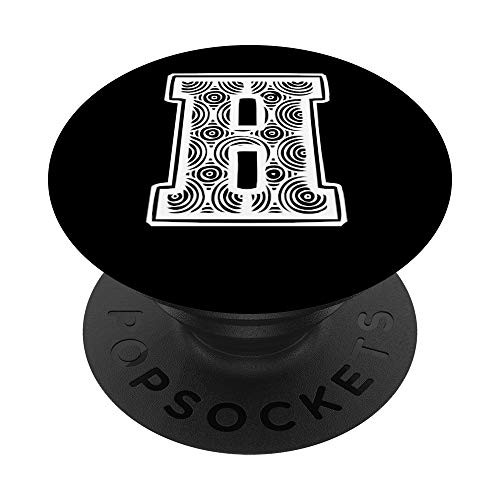 Black Pop Background White Pattern Monogram Letter H Initial PopSockets Grip and Stand for Phones and Tablets