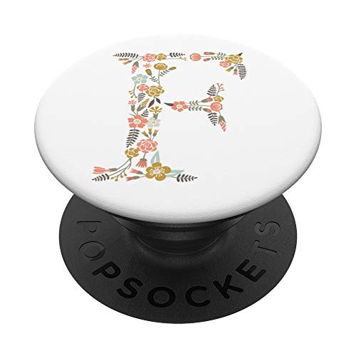 Cute Floral Initial Letter F Monogram on White PS20006 PopSockets PopGrip Swappable Grip for Phones   Tablets