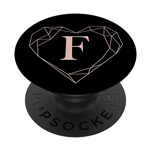 Black Rose Pink Monogram Letter F Initial Heart Design PopSockets Grip and Stand for Phones and Tablets