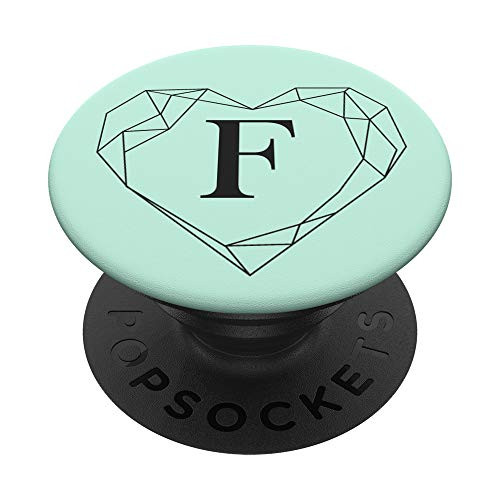 Black Mint Green Monogram Letter F Initial Heart Design PopSockets Grip and Stand for Phones and Tablets