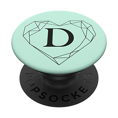 Black Mint Green Monogram Letter D Initial Heart Design PopSockets Grip and Stand for Phones and Tablets