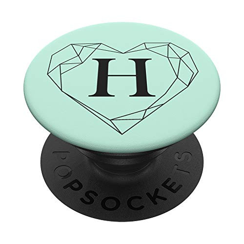 Black Mint Green Monogram Letter H Initial Heart Design PopSockets Grip and Stand for Phones and Tablets