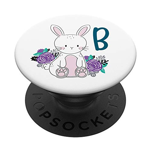 Cute Bunny Rabbit with Flowers - Monogram Letter B for Women PopSockets PopGrip Swappable Grip for Phones   Tablets