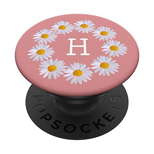 Alphabet Letter H Initial Pink Daisy Wreath Monogram PopSockets Grip and Stand for Phones and Tablets