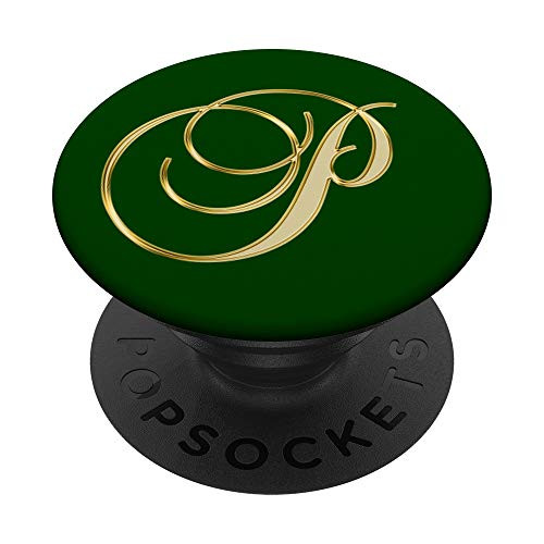 Letter P Tan Yellow_ Initial P Tan Yellow On Emerald Green PopSockets Grip and Stand for Phones and Tablets