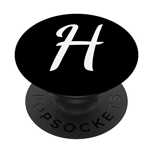 Black Pop Background White Pattern Monogram Letter H Initial PopSockets PopGrip Swappable Grip for Phones   Tablets