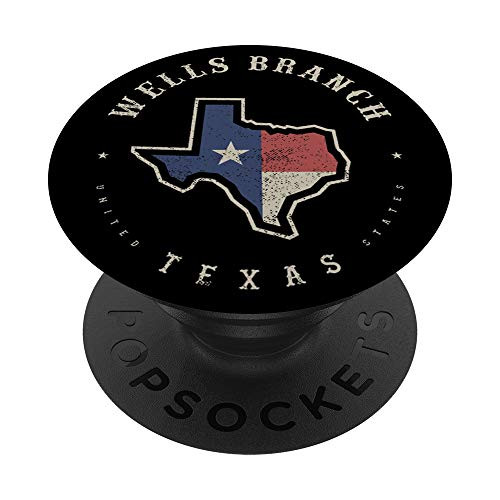 Vintage Wells Branch Texas State Flag Map Souvenir Gift PopSockets Grip and Stand for Phones and Tablets