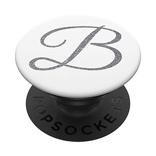 Monogram Letter B Initial Silver Script White PopSockets Grip and Stand for Phones and Tablets