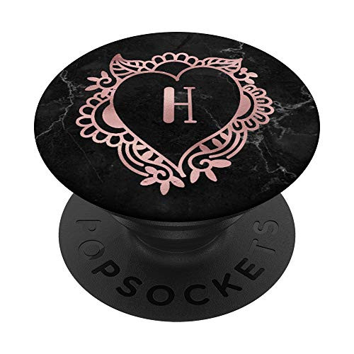 Letter H Initial Monogram Floral Valentines Heart Rose Pink PopSockets Grip and Stand for Phones and Tablets