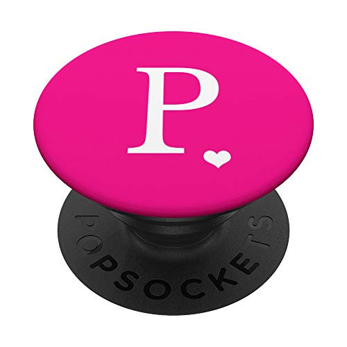 White Initial Letter P heart Monogram on Hot Pink PopSockets PopGrip Swappable Grip for Phones   Tablets