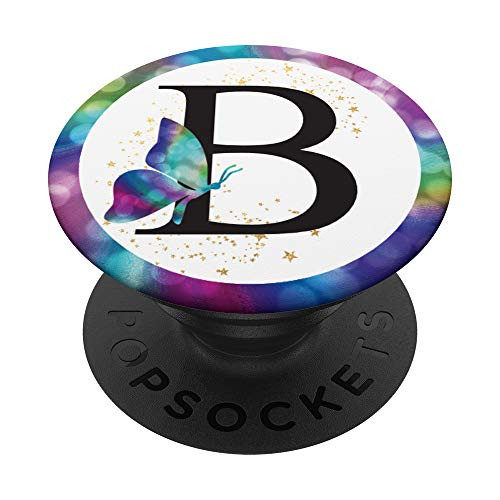 Letter B Initial Teal Butterfly Monogram PopSockets Grip and Stand for Phones and Tablets