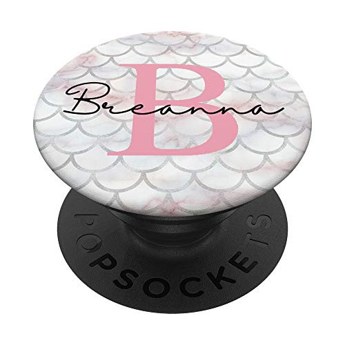 Breanna Name Letter B Mermaid Scales on Rose Pink PopSockets Grip and Stand for Phones and Tablets