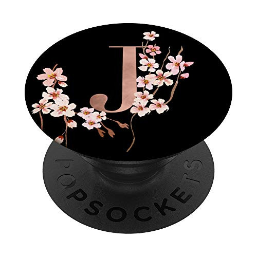 Cherry Blossom Japanese Flower Tree Sakura Black Letter J PopSockets PopGrip Swappable Grip for Phones   Tablets
