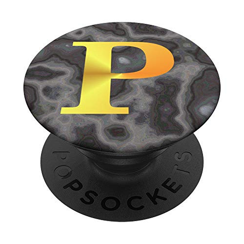 Initial P Monogram Letter Black Gray Swirl PopSockets Grip and Stand for Phones and Tablets