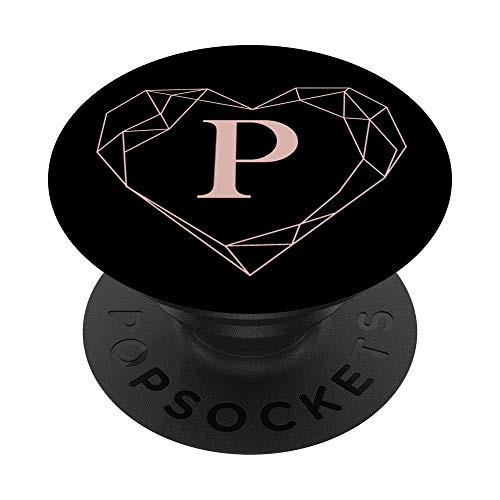 Black Rose Pink Monogram Letter P Initial Heart Design PopSockets Grip and Stand for Phones and Tablets