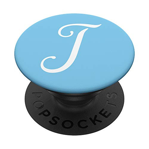 J Initial Monogram White on Baby Blue Capital Letter PopSockets Grip and Stand for Phones and Tablets