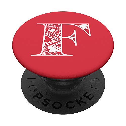 Red   White Monogram F Customized With Initial F Letter Gift PopSockets Grip and Stand for Phones and Tablets