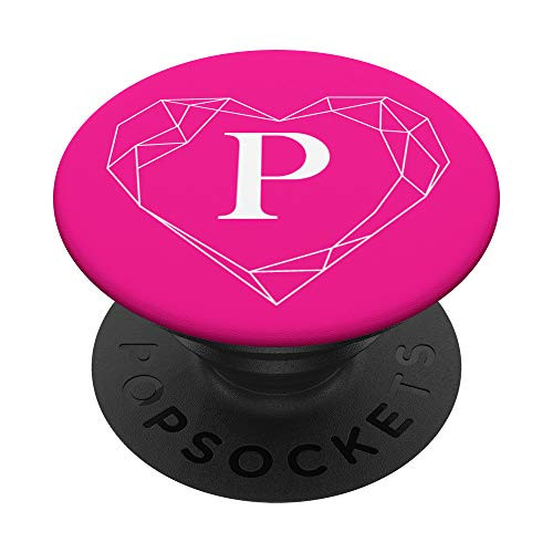 Hot Pink White Monogram Letter P Initial Heart Design PopSockets Grip and Stand for Phones and Tablets