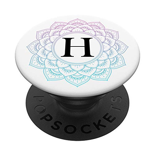 Purple Teal Blue Ombre Monogram Letter H Initial Mandala PopSockets Grip and Stand for Phones and Tablets