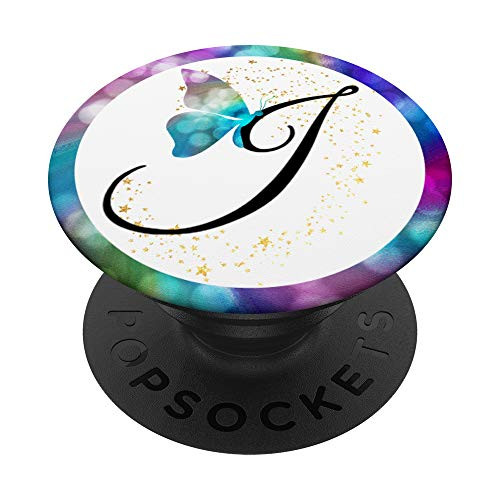 Letter J Initial Watercolor Butterfly Monogram PopSockets Grip and Stand for Phones and Tablets
