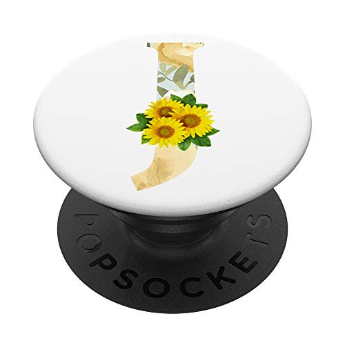 Sunflower Letter J Cute Floral Monogram Initial Letters PopSockets Grip and Stand for Phones and Tablets