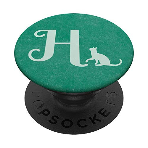 Letter H cat monogram initial H in teal for girls PopSockets Grip and Stand for Phones and Tablets