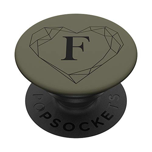 Black Olive Green Monogram Letter F Initial Heart Design PopSockets Grip and Stand for Phones and Tablets