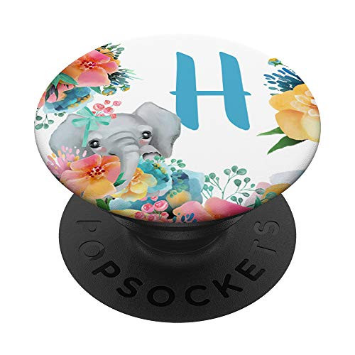 Pretty Elephant Baby With Flowers Monogram Initial Letter H PopSockets Grip and Stand for Phones and Tablets