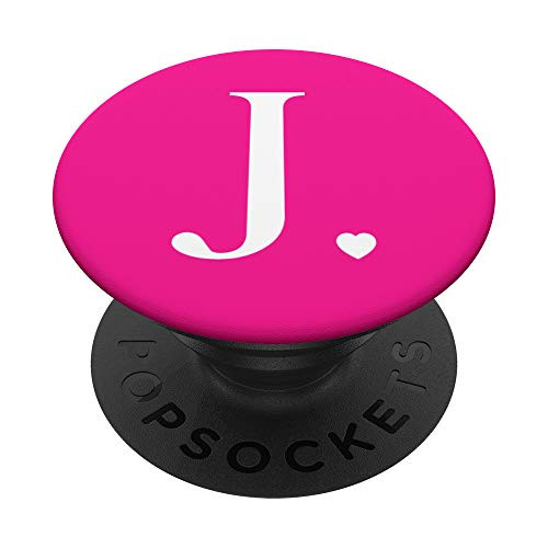 Hot Pink White Monogram Letter J Initial Heart Design PopSockets Grip and Stand for Phones and Tablets