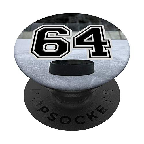 Ice Hockey Custom Jersey Number 64 sixty four Puck on Rink PopSockets PopGrip Swappable Grip for Phones   Tablets