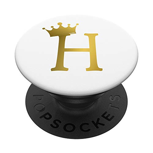 Crown Gold Letter H Initial Monogram White PopSockets PopGrip Swappable Grip for Phones   Tablets
